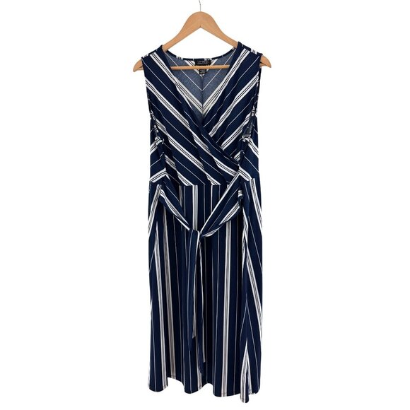 Catherines Black Label Navy Blue Striped Midi Dress w/Tie Size 1X Plus Size - Picture 2 of 5